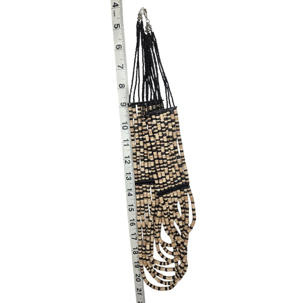 Unbranded Beaded Multi Strand Necklace Womens Black Cream Wood Seed‎ Bead Tribal